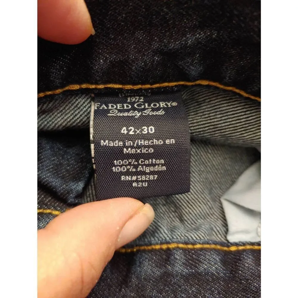 Faded Glory Vintage Men's Size 42x23 (Tag 42x30) Distressed Denim Blue Jeans.